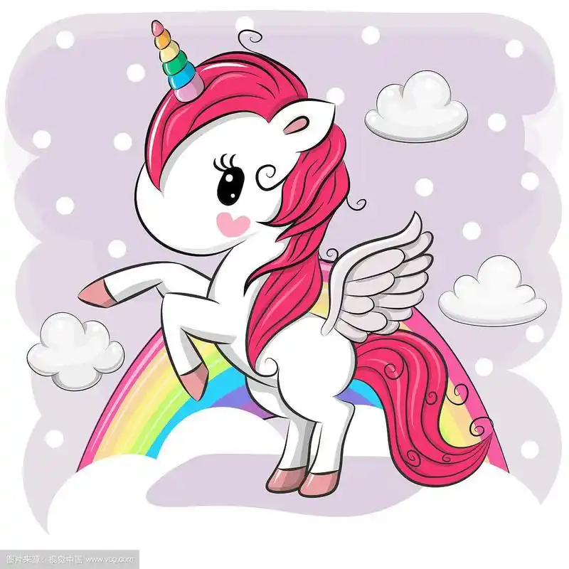 可爱的卡通独角兽在云端