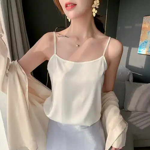 法式一字肩性感美背打底女士上衣黑色小吊带背心女内搭2024夏新款