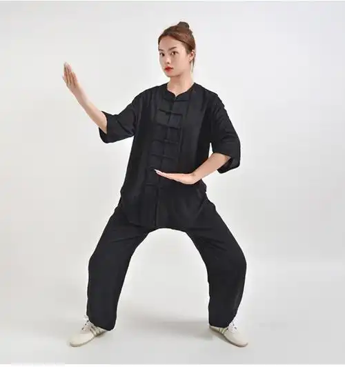 太极服女夏季绵绸中袖练功服武术服棉绸飘逸薄长袖太极拳套装 水蓝色