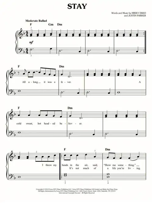 stay流行钢琴独奏