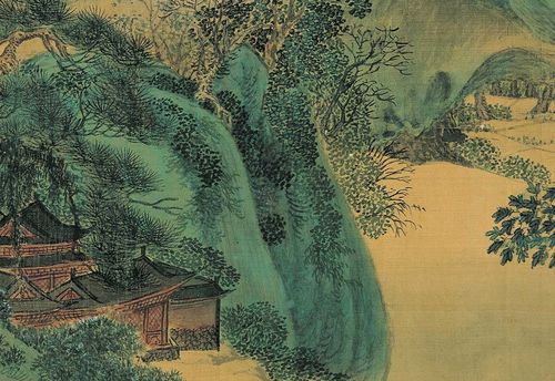 高清微临摹复制清微国画山水画青绿横版青图白山国画