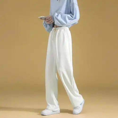 买一送一运动裤白色阔腿裤日系2021新款白裤子秋季女裤休闲裤