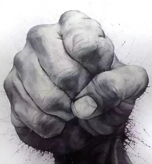 手指蘸丙烯画出充满力量感的素描这个视觉冲击够不够