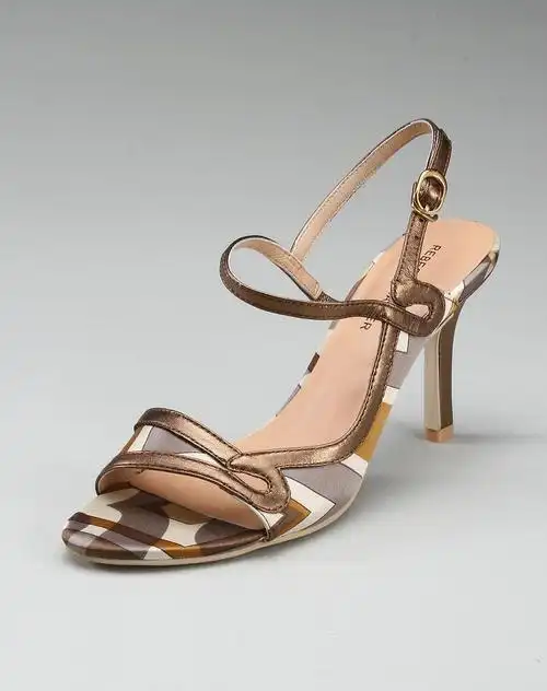 女款波普风格几何图腾高跟凉鞋金桐/灰/白色