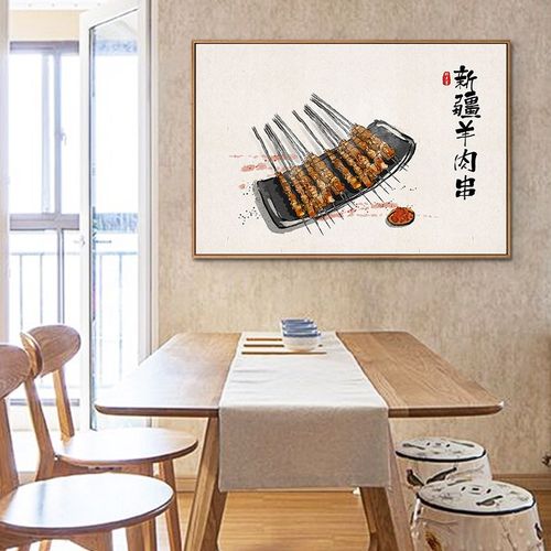 地道美食画餐厅墙面壁画特色小吃店装饰画碳烧店挂画 a款-新疆羊肉串