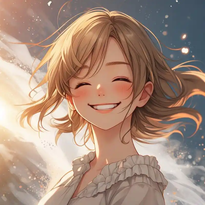 7715阳光女孩的笑容,超治愈漫画头像96 阳光下的甜美笑容,总能