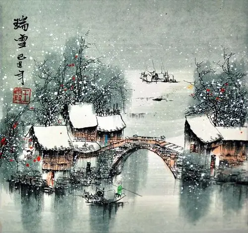 烟雨江南水墨画