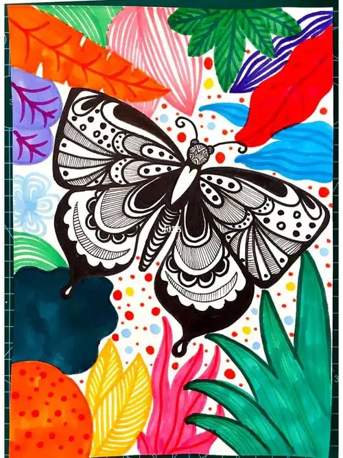 创意儿童画花丛里的小蝴蝶61带步骤6178岁