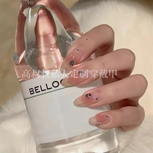 高级感裸色腮红闪亮显白手工美甲新娘婚纱穿戴甲成品指甲贴片定制