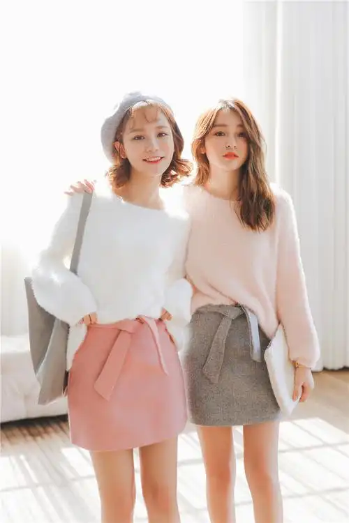 3517#甜美日系闺蜜姐妹款貂绒毛线衫针织衫套头马海毛毛衣女士