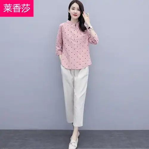 棉麻套装女2020年夏季新款气质女装复古休闲时尚波点洋气两件套潮