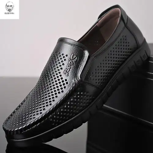 老人头2020夏季透气凉皮鞋男士真皮凉鞋软底防滑中老年人爸爸男鞋老人