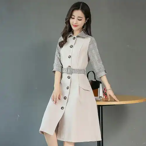 休闲风衣中长款英伦风时尚外套修身显瘦上衣 vansop女士风衣【价格