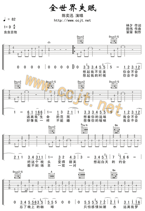 全世界失眠吉他图片谱陈奕迅吉他谱陈奕迅吉他图片谱4张
