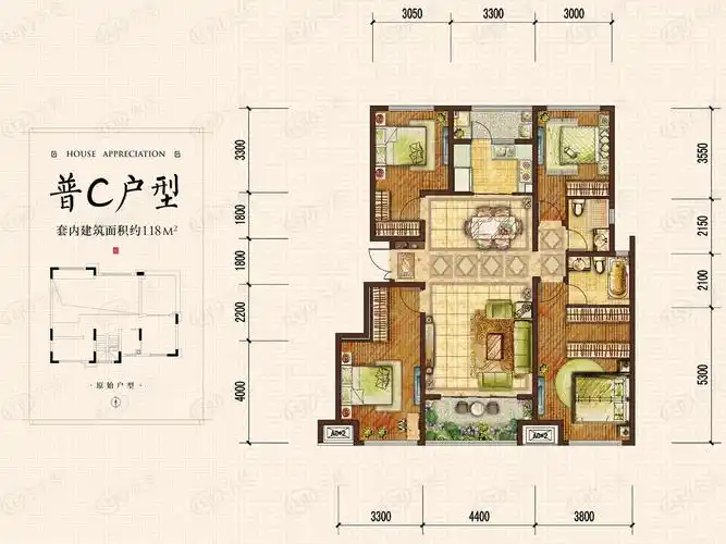 龙湖西宸原著溪岸四居公园平层普c户型户型图