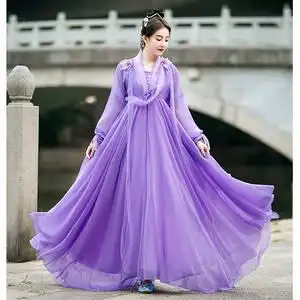 紫霞仙子古装女汉服襦裙超仙女飘逸清新古风广袖舞蹈演出服装秋冬