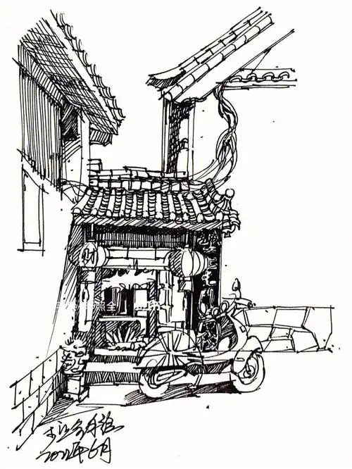 初学建筑速写,建议首先,建立几何形体思维,也就先画出建筑的基本形状