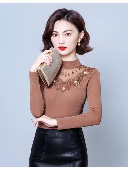 2021秋季新款蕾丝打底衫女实拍新款打底衫女秋季百搭蕾丝刺绣修身显瘦