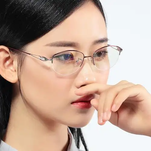 高端商务白领眼镜框女近视镜半框网红紫色金色红色纯钛眼镜中小脸