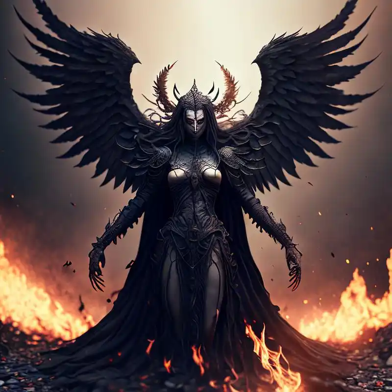 堕落天使,路西法摆姿势,火焰,黑暗气氛,电影拍摄,错综复杂,华丽,真实