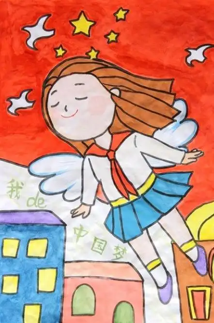 庆祝儿童节蜡笔画放飞梦想