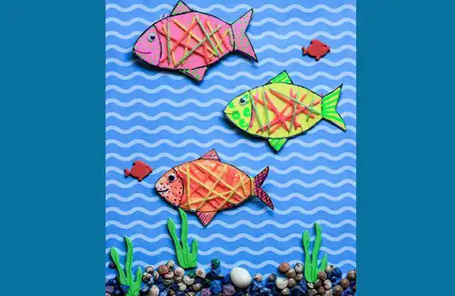 幼儿园毛线手工制作动物海底世界拼贴画步骤图解