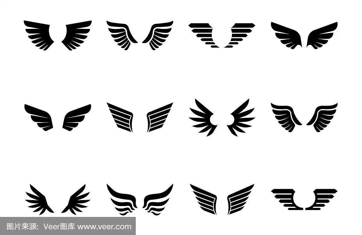 孤立的翅膀字形图标集
