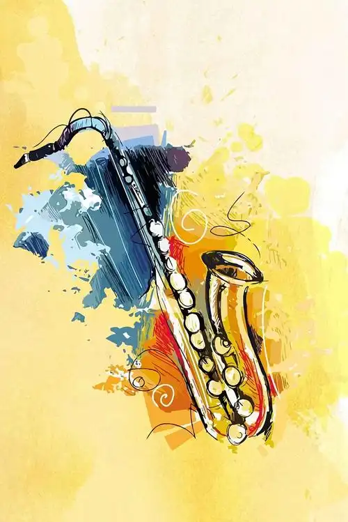手绘线条涂鸦水彩乐器插画