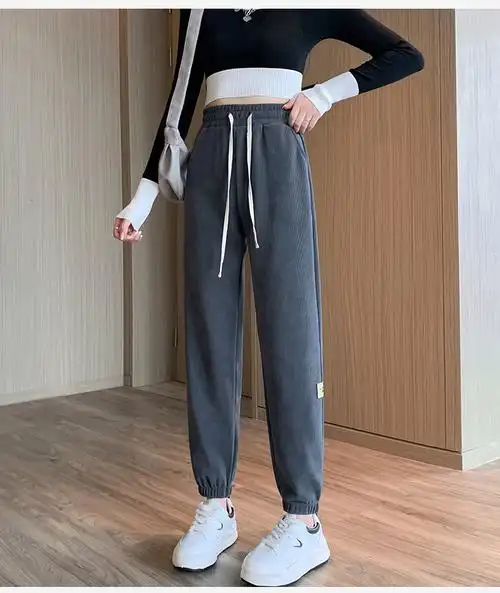 实拍运动裤女春秋2024新款显瘦束脚裤子休闲小个子 -