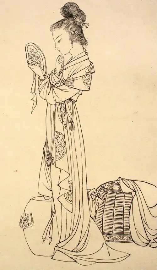 蔡岚工笔画仕女线稿