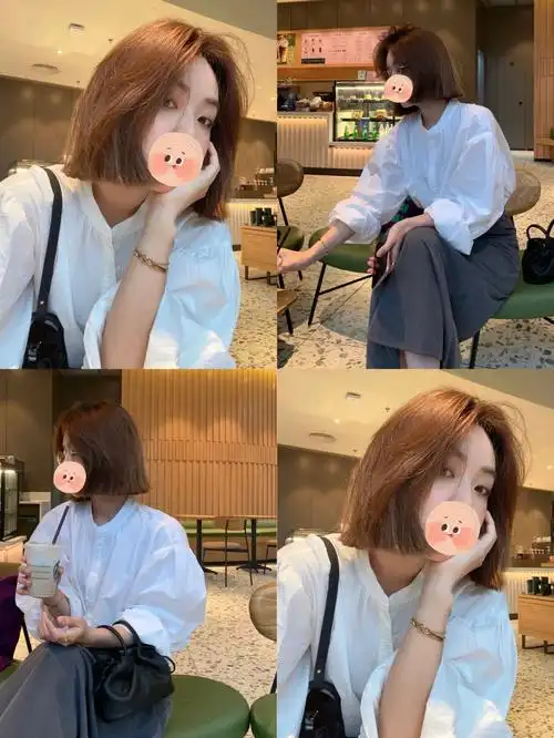 减龄可盐可甜的一刀切女生短发显白茶棕色