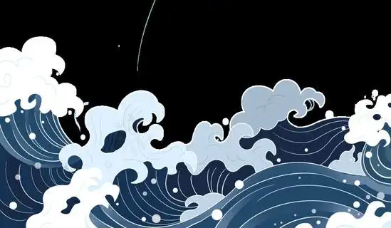 中国风国潮插画海浪波浪背景装饰浪花图案元素(2000x2000)psd模版下载