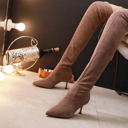 过膝长靴女细跟秋冬季2020新款网红瘦瘦百搭高跟鞋女长筒尖头绒面