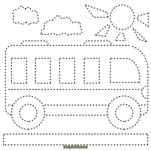 一辆公共汽车连线游戏打印图片下载-红豆饭小学生简笔画大全