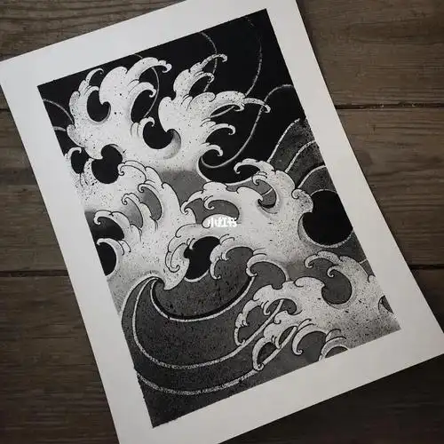 纹身手稿#浪花纹身#花臂纹身_纹身_花臂_刺青_至尊堂刺青自由行热门