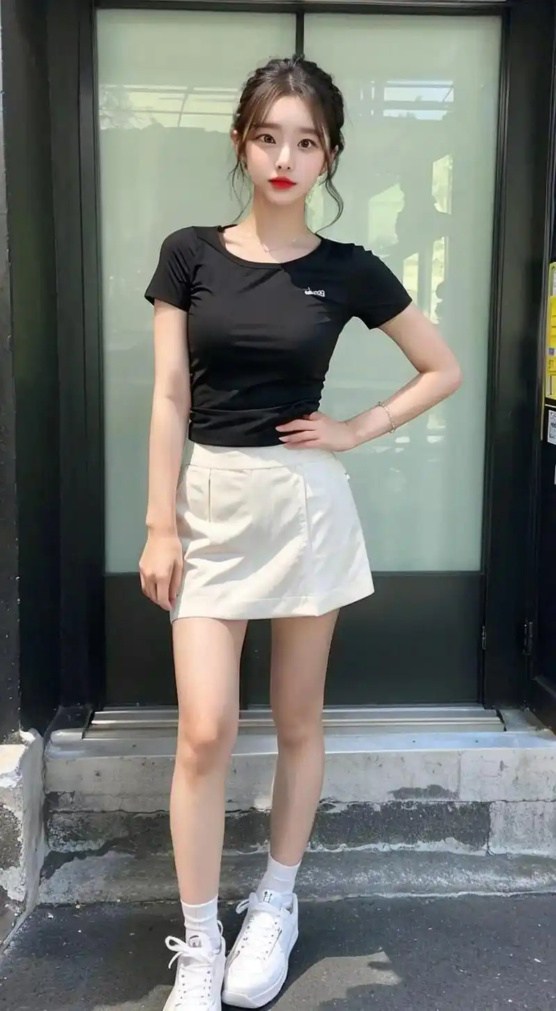 上热门 真人美女,短袖衣服,短裙,全身照#图文伙伴计划 # - 抖音