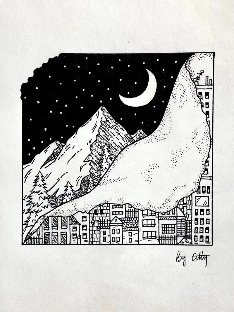 山水黑白简笔画⛰️(9)|附详细教程哦 #画画 #线条画 # - 抖音