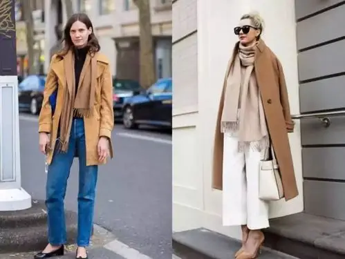 还是深沉色的大衣外套,搭配卡其色围巾都能轻松搭出时尚又高级的质感