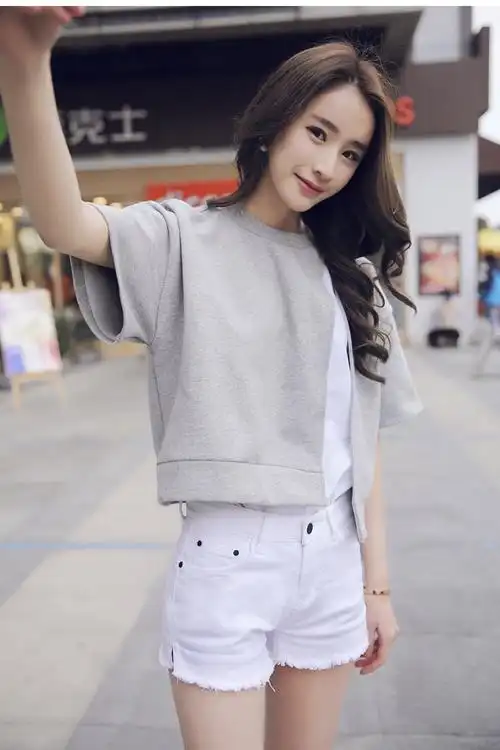 2016新款白色牛仔短裤女夏季裤脚开衩毛边弹力修身显瘦休闲热裤潮