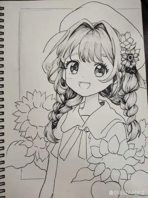 黑白手绘动漫人物插画步骤图 这算是一幅比较简单的作品,用时最少.