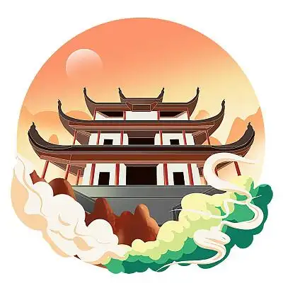 国潮旅游古风建筑地标湖南天心阁插画元素