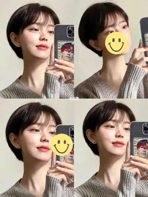 韩系短发发99小圆脸妹纸都适合~显脸小|||深