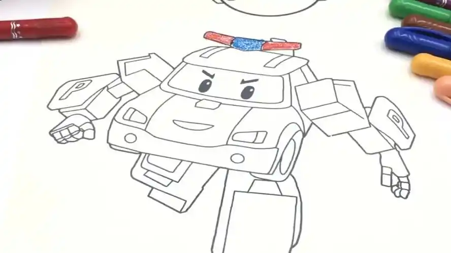 快乐酷宝玩变形警车珀利涂色画