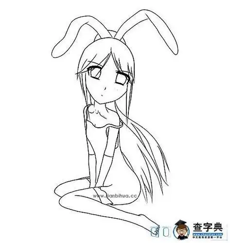 怎么画小女孩和兔子简笔画小林画的可爱萌萌的兔子小女孩子卡通线稿简