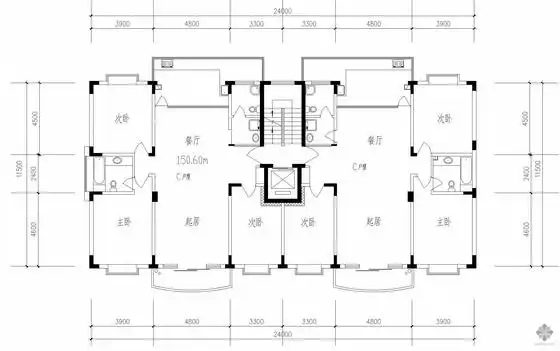 [分享]高层住宅一梯两户户型图资料下载