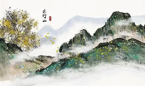 华山水墨画图片