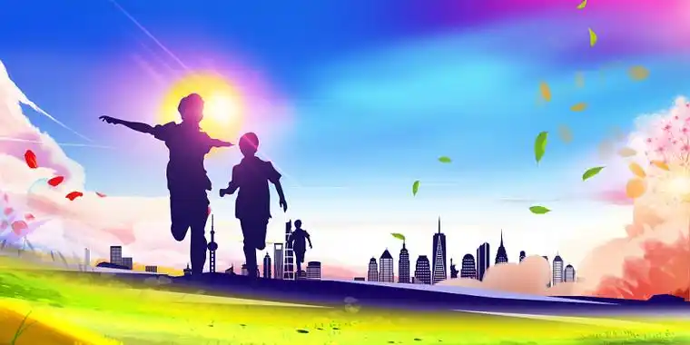 彩色光晕大气唯美奔跑吧青春人物励志背景素材