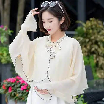 开车防晒披肩女夏季新款骑车百搭防紫外线雪纺衫长袖衣服披风斗篷