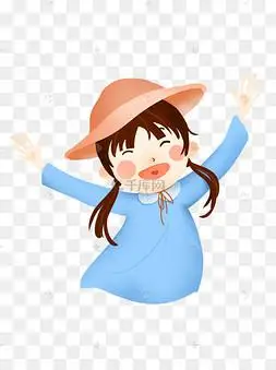 手绘卡通举起双手欢呼的蓝衣服开心女孩下载 png下载psd跨年夜两个