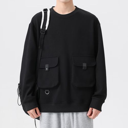 maycaur特大码圆领工装卫衣男装春秋季外套潮流胖子肥佬加肥加大休闲